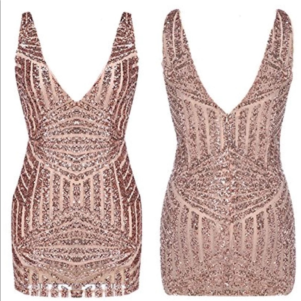 Womens sexy plunging v neck sequin dress